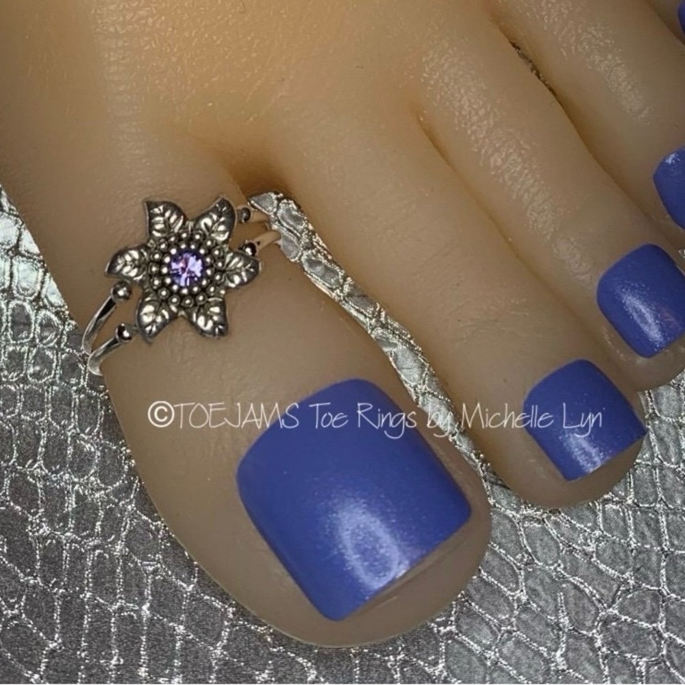 TOE RING Silver and Purple Crystal Flower Big Toe Ring